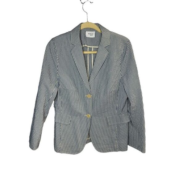 Akris Punto Blue White Seersucker Striped Blazer Medium Cotton Nautical Beachy - Picture 1 of 9